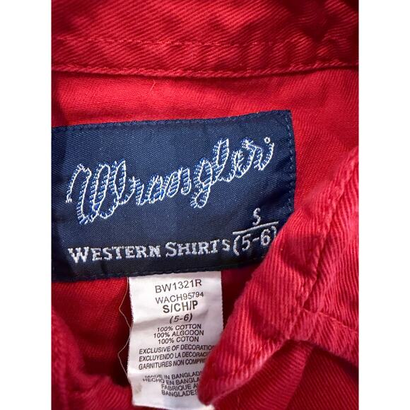 Boys Wrangler Red Western Shirt with Pearl Snaps - Small 5/6 Thick Cotton - Picture 3 of 4